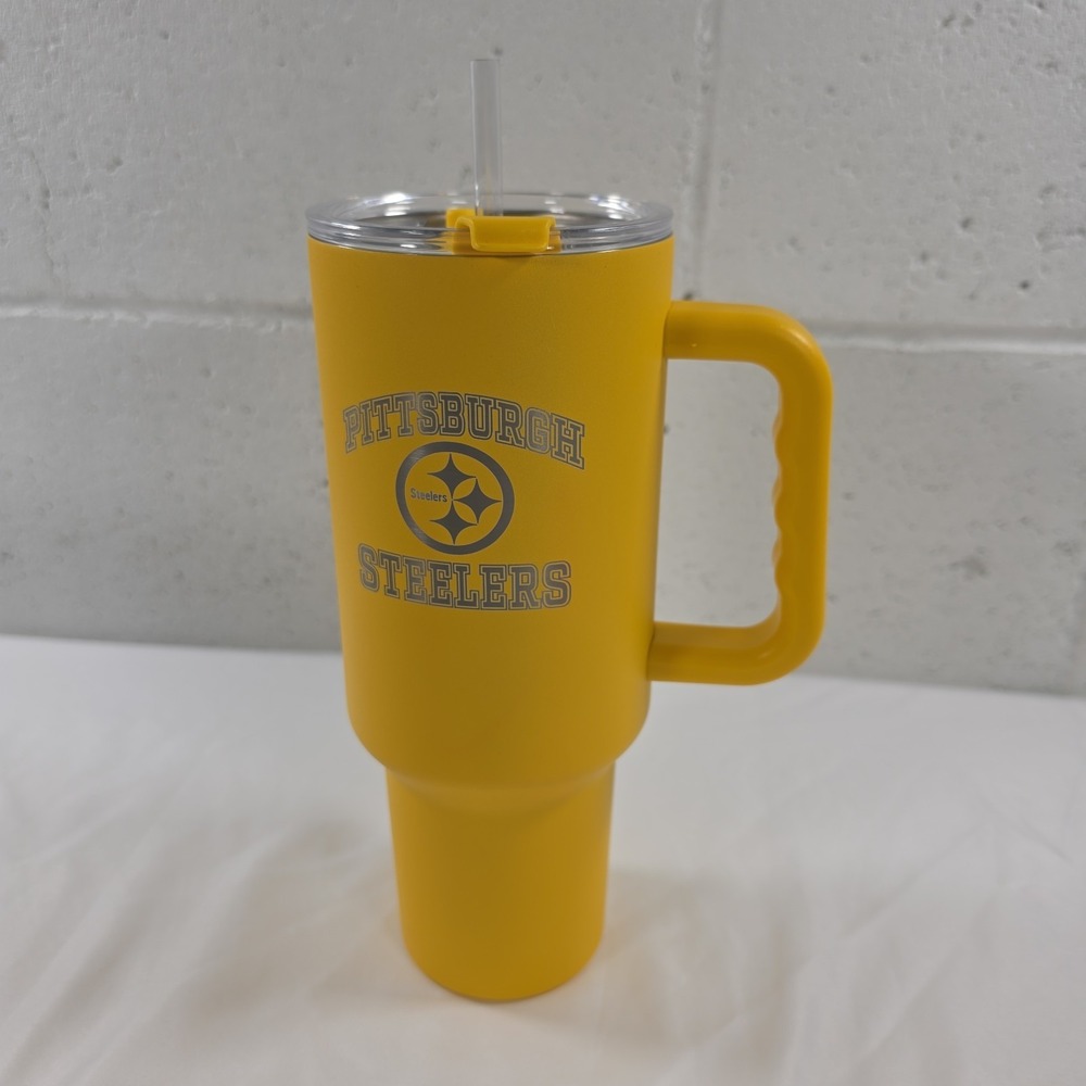Pittsburgh Steelers 40 oz Stainless Steel Vacuum Insulated Handle Straw Tumbler